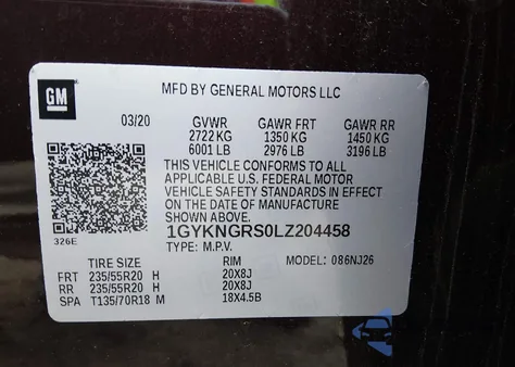 2020 Cadillac Xt5 Awd Sport z USA, uszkodzony, nr VIN 1GYKNGRS0LZ204458